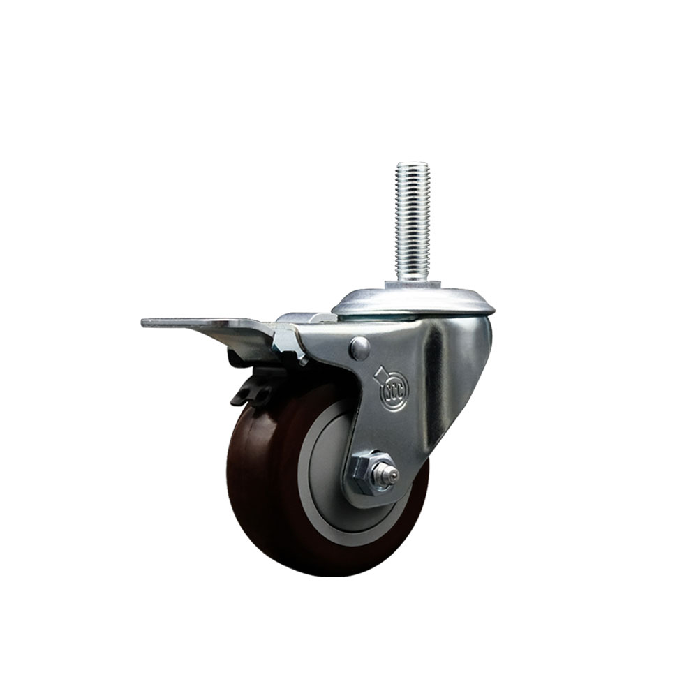 SCC-TSTTL20S314-PPUB-MRN-58212 Polyurethane Swivel Threaded Stem Caster with 3 x 1.25 in. Maroon Wheel & 0.63 in. Stem & Total Locking Brake