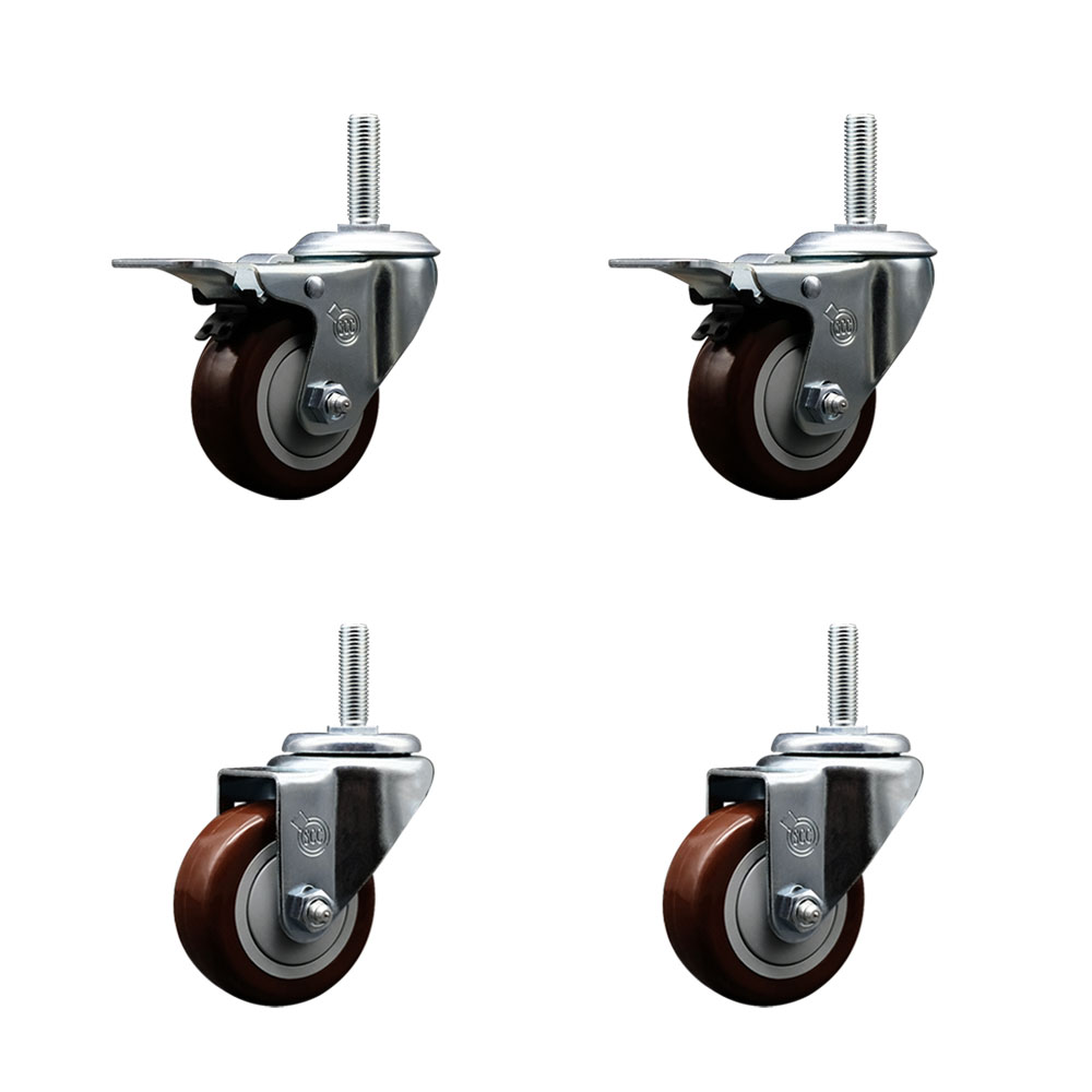 SCC-TSTTL20S314-PPUB-MRN-58212-2-S-2 Polyurethane Swivel Threaded Stem Caster with 3 x 1.25 in. Maroon Wheels & 0.63 in. Stems - Set of 4