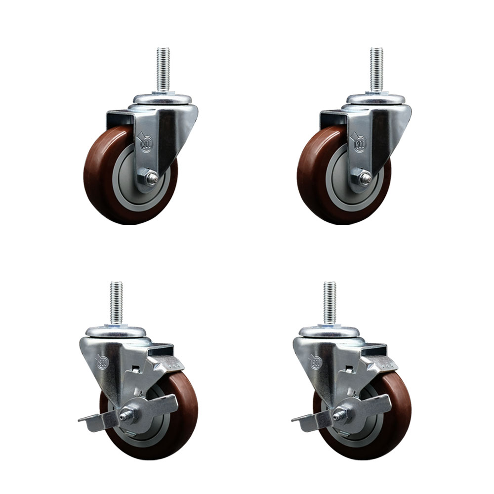 SCC-TS20S3514-PPUB-MRN-58212-2-TLB-2 Polyurethane Swivel Threaded Stem Caster with 3.5 x 1.25 in. Maroon Wheels & 0.63 in. Stems - Set of 4