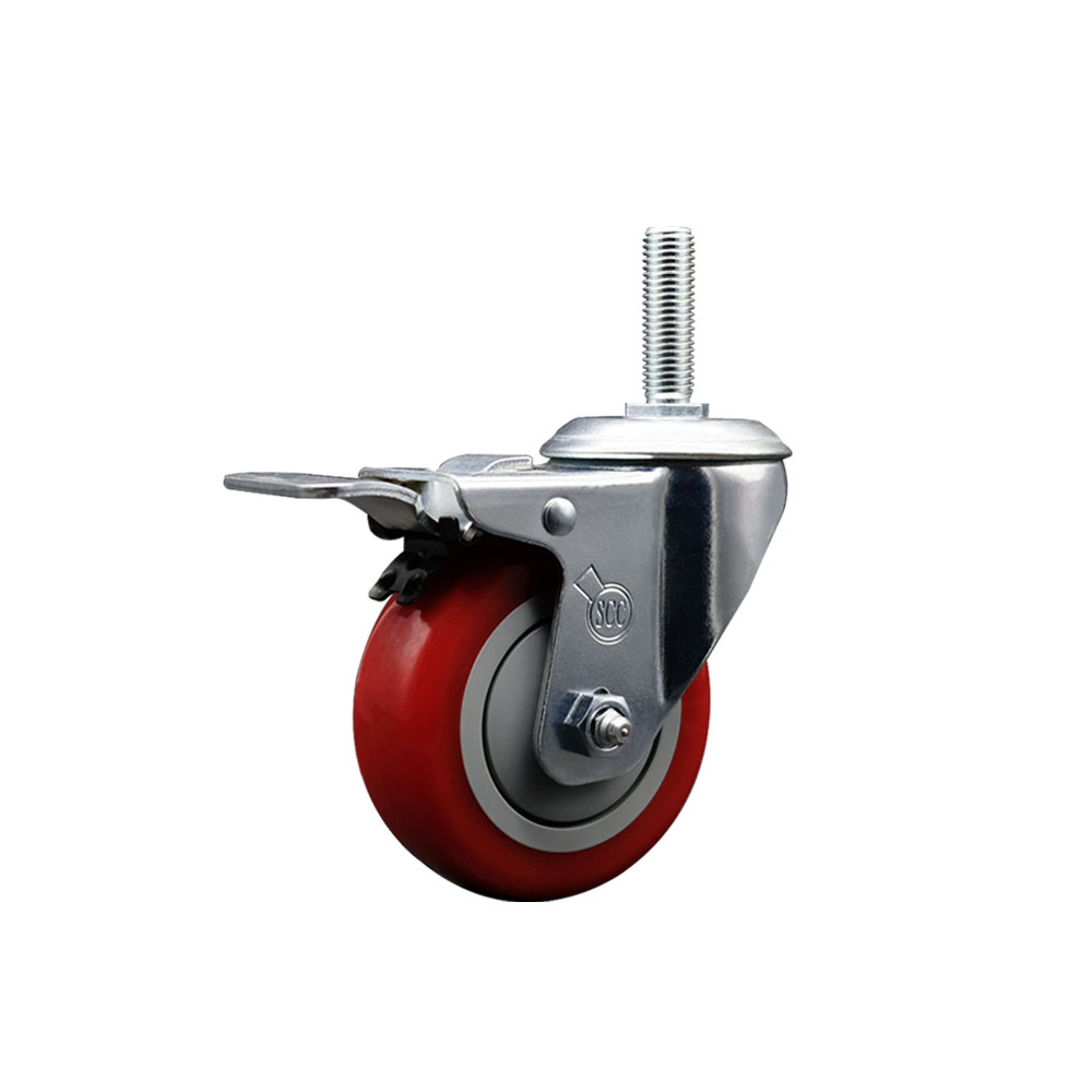 SCC-TSTTL20S3514-PPUB-RED-34212 Polyurethane Swivel Threaded Stem Caster with 3.5 x 1.25 in. Red Wheel & 0.75 in. Stem & Total Locking Brake