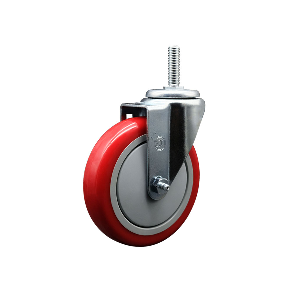 SCC-TS20S514-PPUB-RED-34212 Polyurethane Swivel Threaded Stem Caster with 5 x 1.25 in. Red Wheel & 0.75 in. Stem