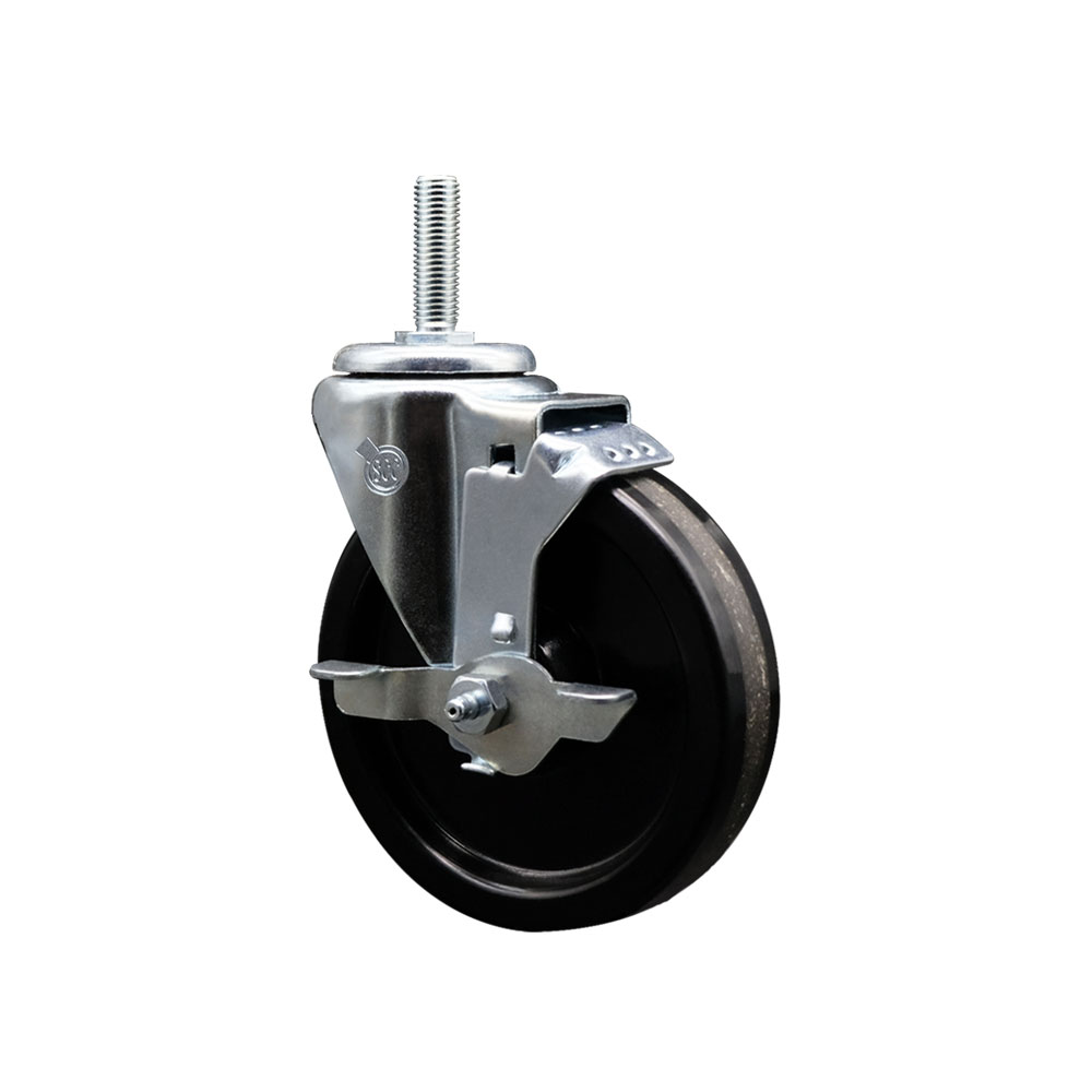 SCC-TS20S514-PHS-TLB-58212 Phenolic Swivel Threaded Stem Caster with 5 x 1.25 in. Black Wheel & 0.63 in. Stem & Top Locking Brake