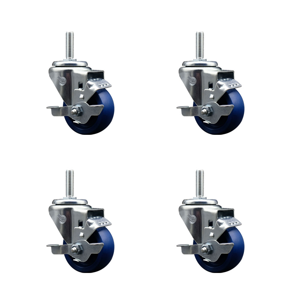 SCC-TS20S314-SPUS-TLB-58212-4 Solid Polyurethane Swivel Threaded Stem Caster with 3 x 1.25 in. Blue Wheels & 0.63 in. Stems - Set of 4