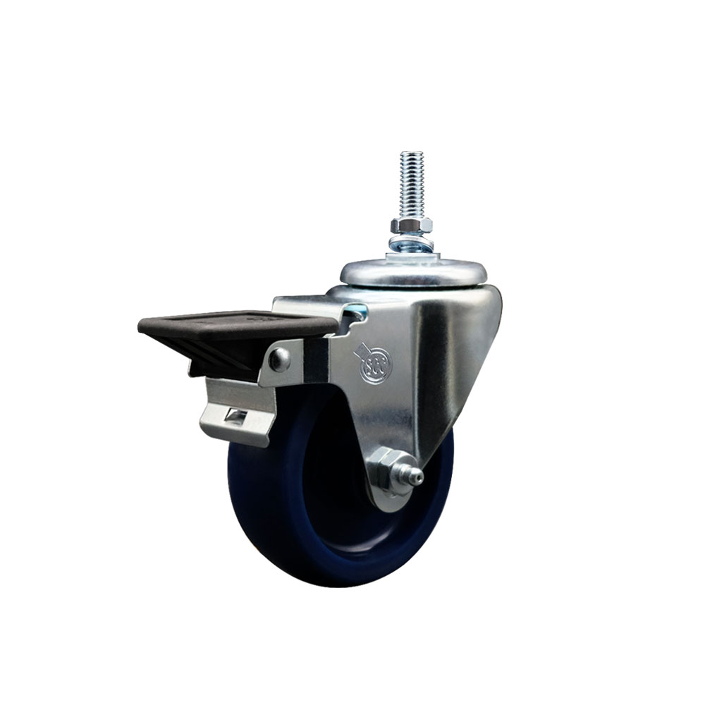 SCC-TS20S3514-SPUS-PLB-M1215 Solid Polyurethane Swivel Threaded Stem Caster with 3.5 x 1.25 in. Blue Wheel & 12 mm Stem & Posi Locking Brake