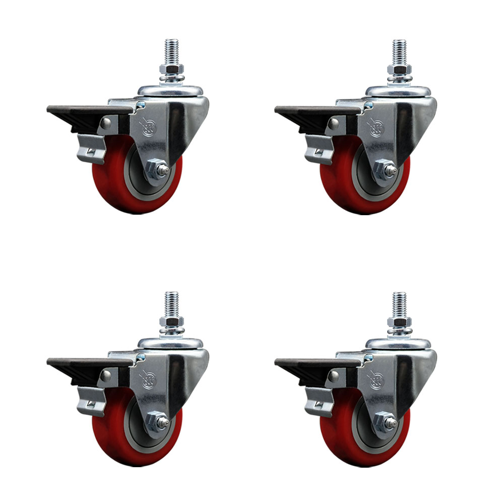 SCC-TS20S314-PPUB-RED-PLB-121315-4 Polyurethane Swivel Threaded Stem Caster with 3 x 1.25 in. Red Wheels & 0.5 in. Stems - Set of 4