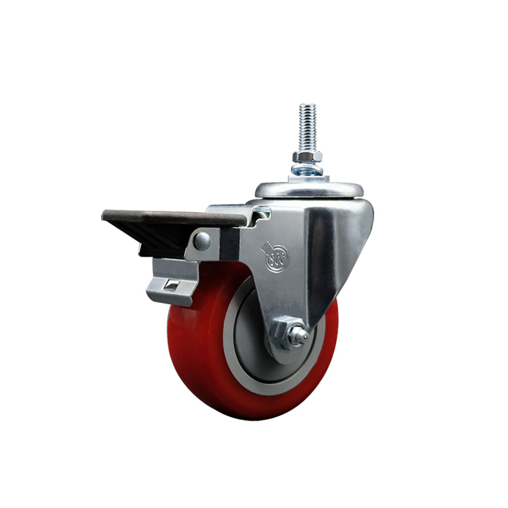 SCC-TS20S3514-PPUB-RED-PLB-381615 Polyurethane Swivel Threaded Stem Caster with 3.5 x 1.25 in. Red Wheel & 0.38 in. Stem & Posi Locking Brake
