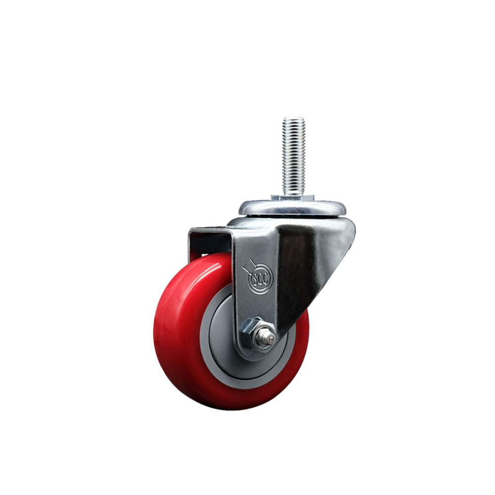 SCC-TS20S314-PPUB-RED-58212 Polyurethane Swivel Threaded Stem Caster with 3 x 1.25 in. Red Wheel & 0.63 in. Stem