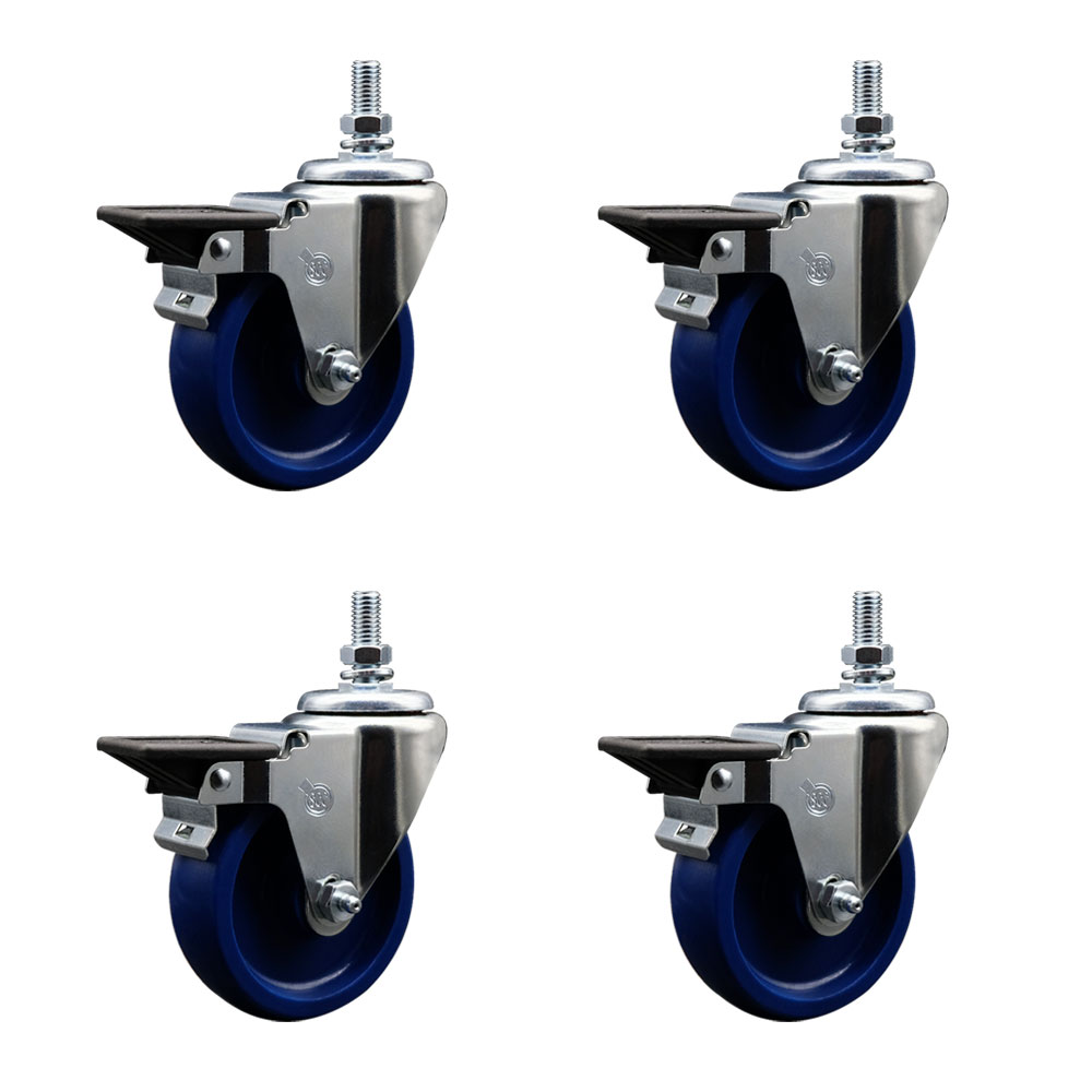 SCC-TS20S414-SPUS-PLB-121315-4 Solid Polyurethane Swivel Threaded Stem Caster with 4 x 1.25 in. Blue Wheels & 0.5 in. Stems - Set of 4