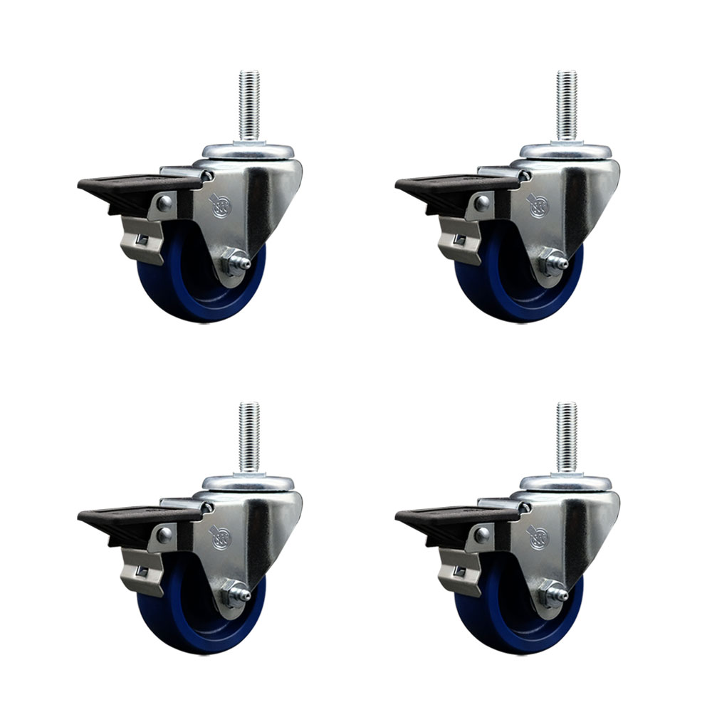 SCC-TS20S314-SPUS-PLB-34212-4 Solid Polyurethane Swivel Threaded Stem Caster with 3 x 1.25 in. Blue Wheels & 0.75 in. Stems - Set of 4