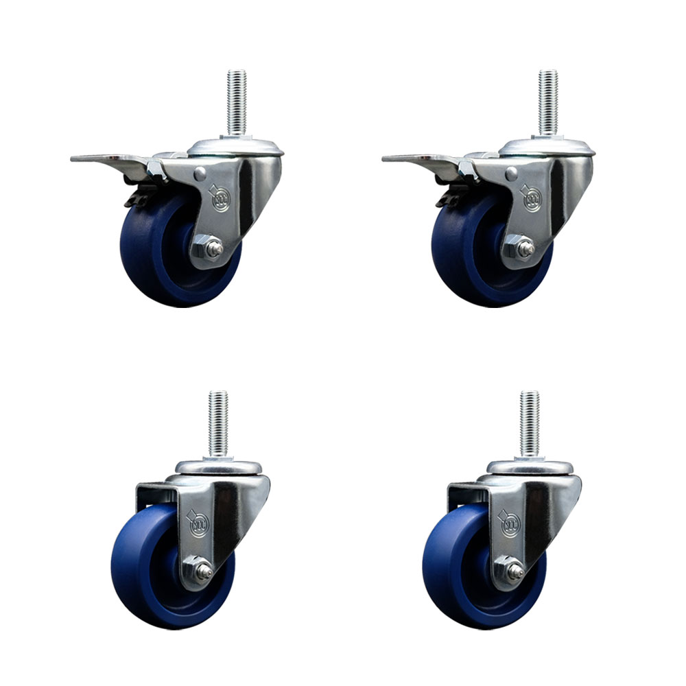 SCC-TSTTL20S314-SPUS-58212-2-S-2 Solid Polyurethane Swivel Threaded Stem Caster with 3 x 1.25 in. Blue Wheels & 0.63 in. Stems - Set of 4