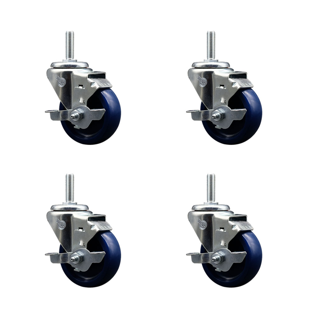 SCC-TS20S3514-SPUS-TLB-58212-4 Solid Polyurethane Swivel Threaded Stem Caster with 3.5 x 1.25 in. Blue Wheels & 0.63 in. Stems - Set of 4