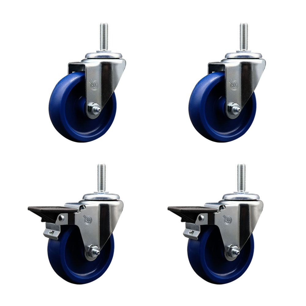 SCC-TS20S414-SPUS-58212-2-PLB-2 Solid Polyurethane Swivel Threaded Stem Caster with 4 x 1.25 in. Blue Wheels & 0.63 in. Stems - Set of 4