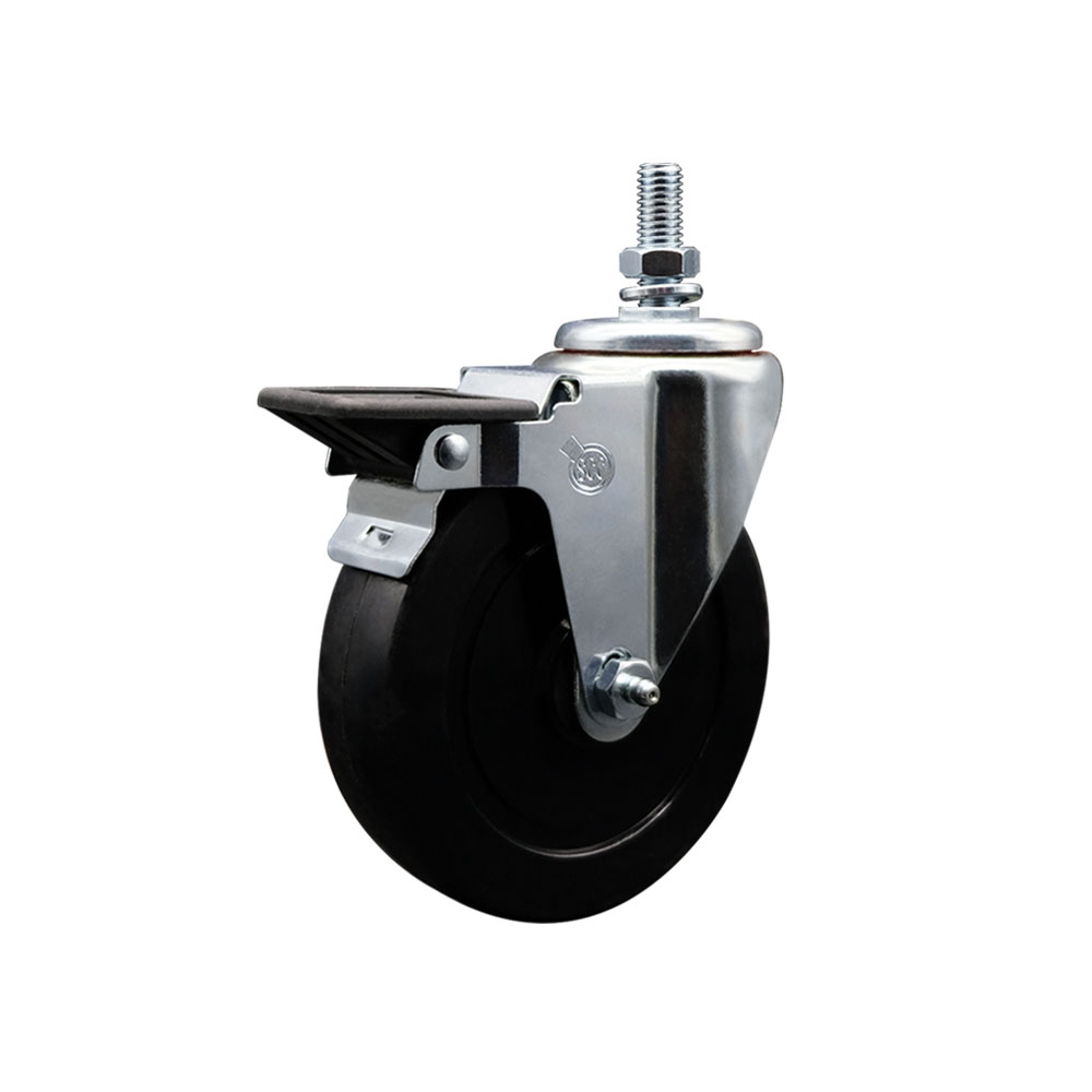 SCC-TS20S514-SRS-PLB-121315 Soft Rubber Swivel Threaded Stem Caster with 5 x 1.25 in. Black Wheel & 0.5 in. Stem & Posi Locking Brake