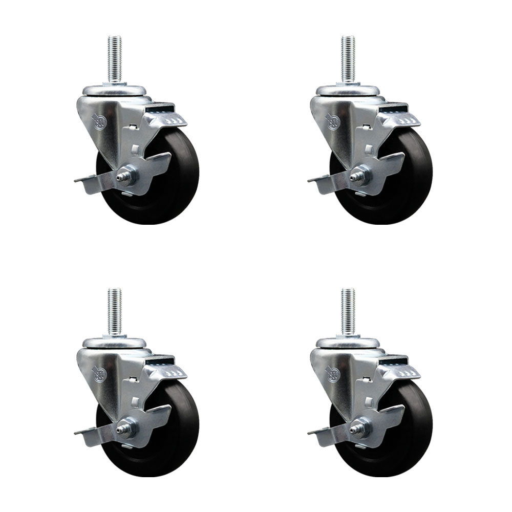 SCC-TS20S3514-SRS-TLB-58212-4 Soft Rubber Swivel Threaded Stem Caster with 3.5 x 1.25 in. Black Wheels & 0.63 in. Stems - Set of 4