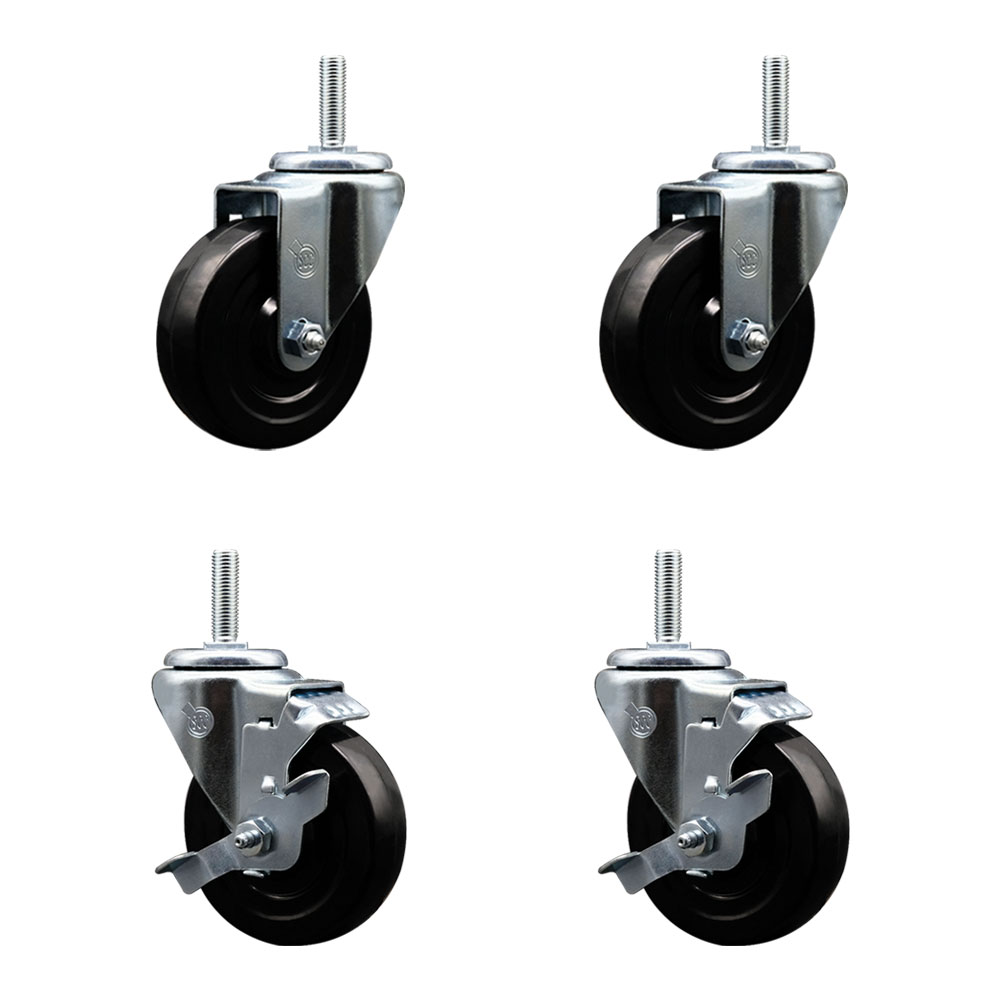 SCC-TS20S414-SRS-58212-2-TLB-2 Soft Rubber Swivel Threaded Stem Caster with 4 x 1.25 in. Black Wheels & 0.63 in. Stems - Set of 4