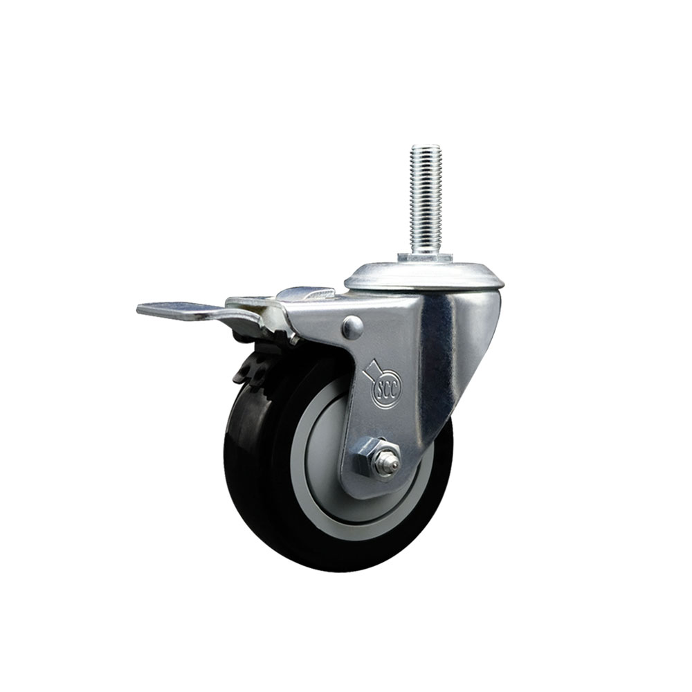 SCC-TSTTL20S3514-PPUB-BLK-34212 Polyurethane Swivel Threaded Stem Caster with 3.5 x 1.25 in. Black Wheel & 0.75 in. Stem & Total Locking Brake