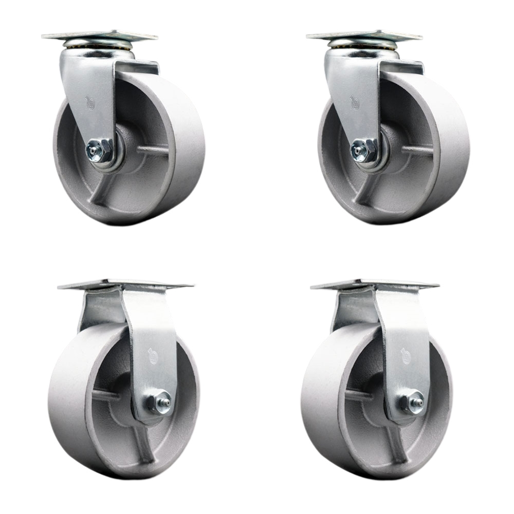 SCC-20S520-SSB-2-R-2 Swivel & Rigid Top Plate Caster Set, Silver - 5 in. by 2 in. Semi Steel Cast Iron Wheel Ball Bearing