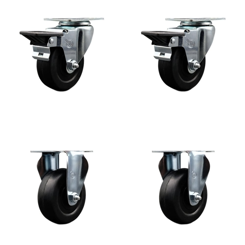 SCC-20S3514-SRS-PLB-2-R-2 Soft Rubber Swivel Top Plate Caster with 3.5 in. Black Wheels - Set of 4