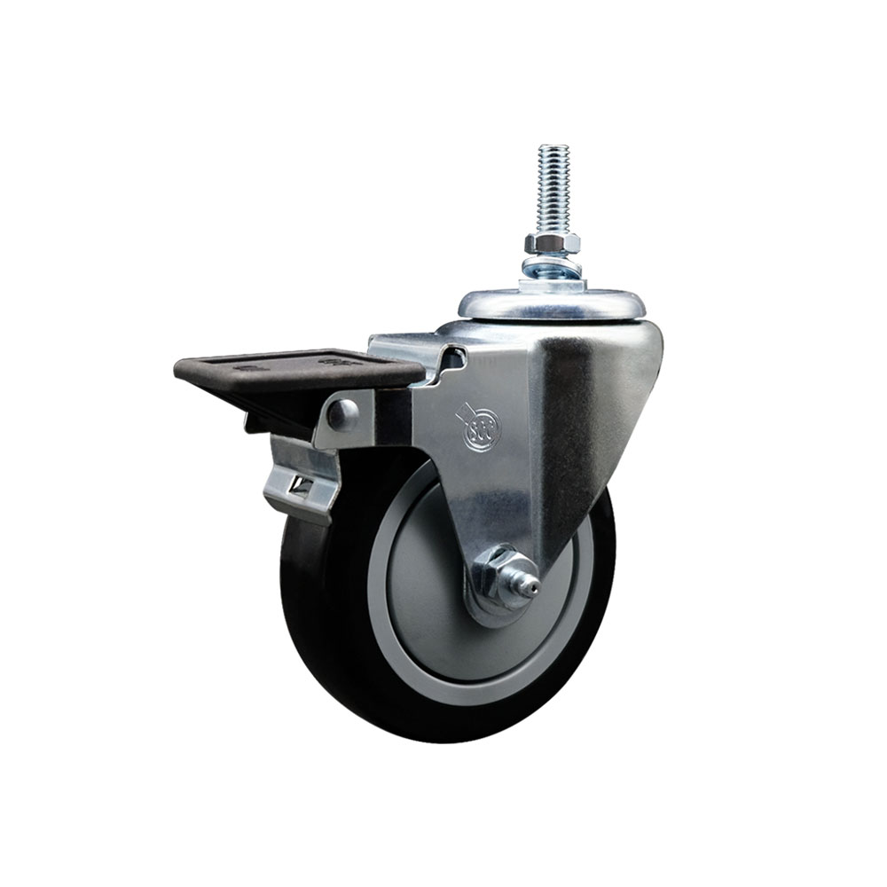 SCC-TS20S414-PPUB-BLK-PLB-381615 Polyurethane Swivel Threaded Stem Caster with 4 x 1.25 in. Black Wheel & 0.38 in. Stem & Posi Locking Brake