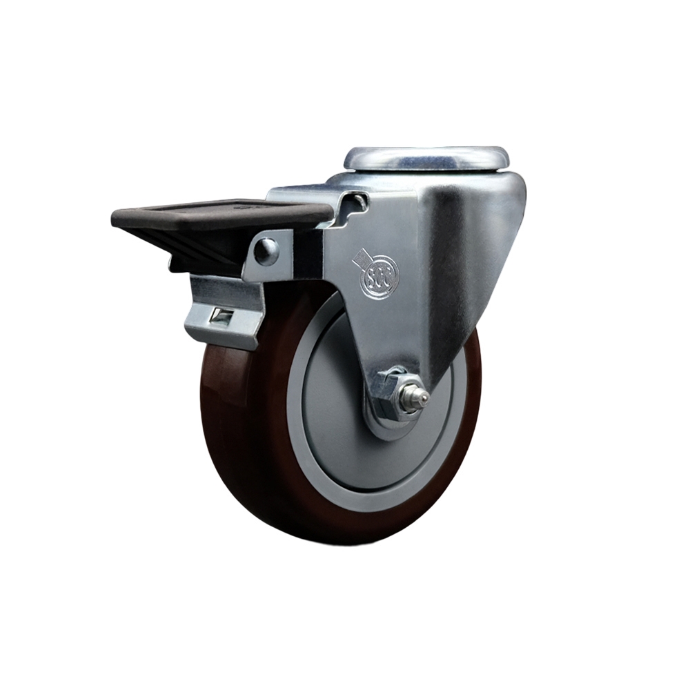 SCC-BH20S414-PPUB-MRN-PLB Polyurethane Swivel Bolt Hole Caster with 4 x 1.25 in. Maroon Wheel & Posi Locking Brake