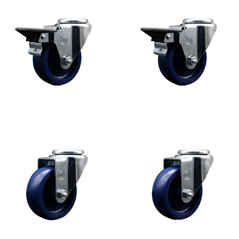 SCC-BH20S3514-SPUS-PLB-2-S-2 Solid Polyurethane Swivel Bolt Hole Caster with 3.5 x 1.25 in. Blue Wheels - Set of 4