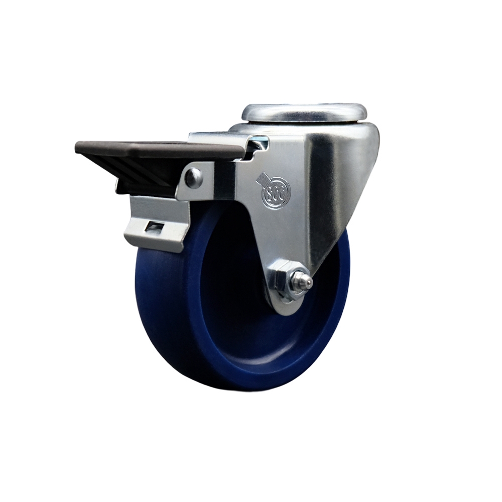 SCC-BH20S414-SPUS-PLB Solid Polyurethane Swivel Bolt Hole Caster with 4 x 1.25 in. Blue Wheel & Posi Locking Brake