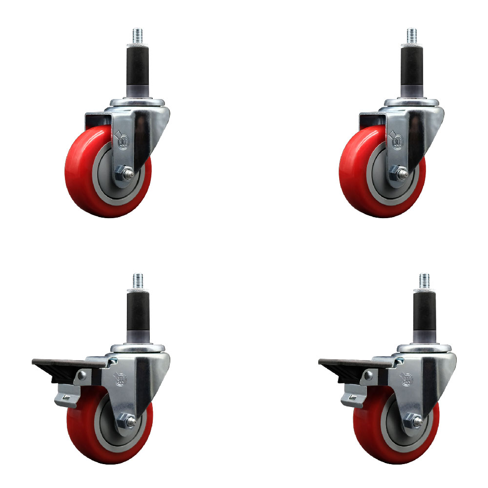 SCC-EX20S3514-PPUB-RED-2-PLB-2-118 Polyurethane Swivel Expanding Stem Caster with 3.5 in. Red Wheels & 1.13 in. Stems - Set of 4