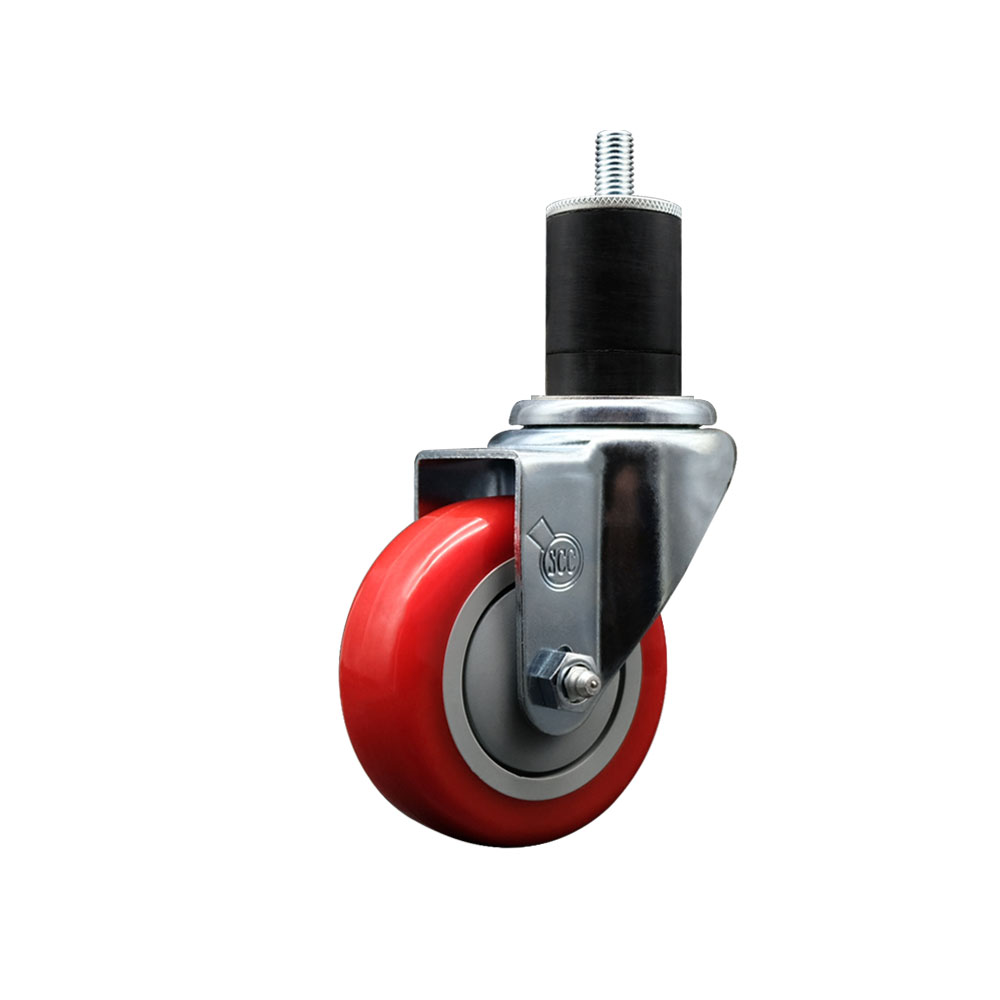 SCC-EX20S3514-PPUB-RED-134 Polyurethane Expanding Stem Swivel Caster with 3.5 in. Red Wheel & 1.75 in. Stem