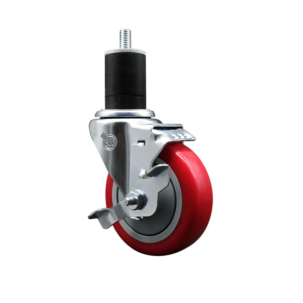 SCC-EX20S414-PPUB-RED-TLB-134 Polyurethane Expanding Stem Swivel Caster with 4 in. Red Wheel & 1.75 in. Stem & Top Locking Brake