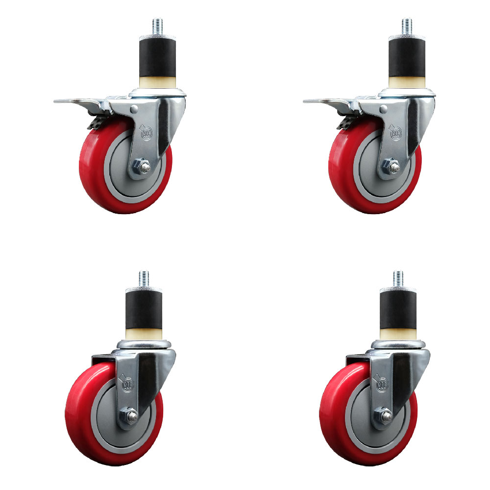 SCC-EXTTL20S414-PPUB-RED-2-S-2-178 Polyurethane Swivel Expanding Stem Caster with 4 in. Red Wheels & 1.87 in. Stems - Set of 4