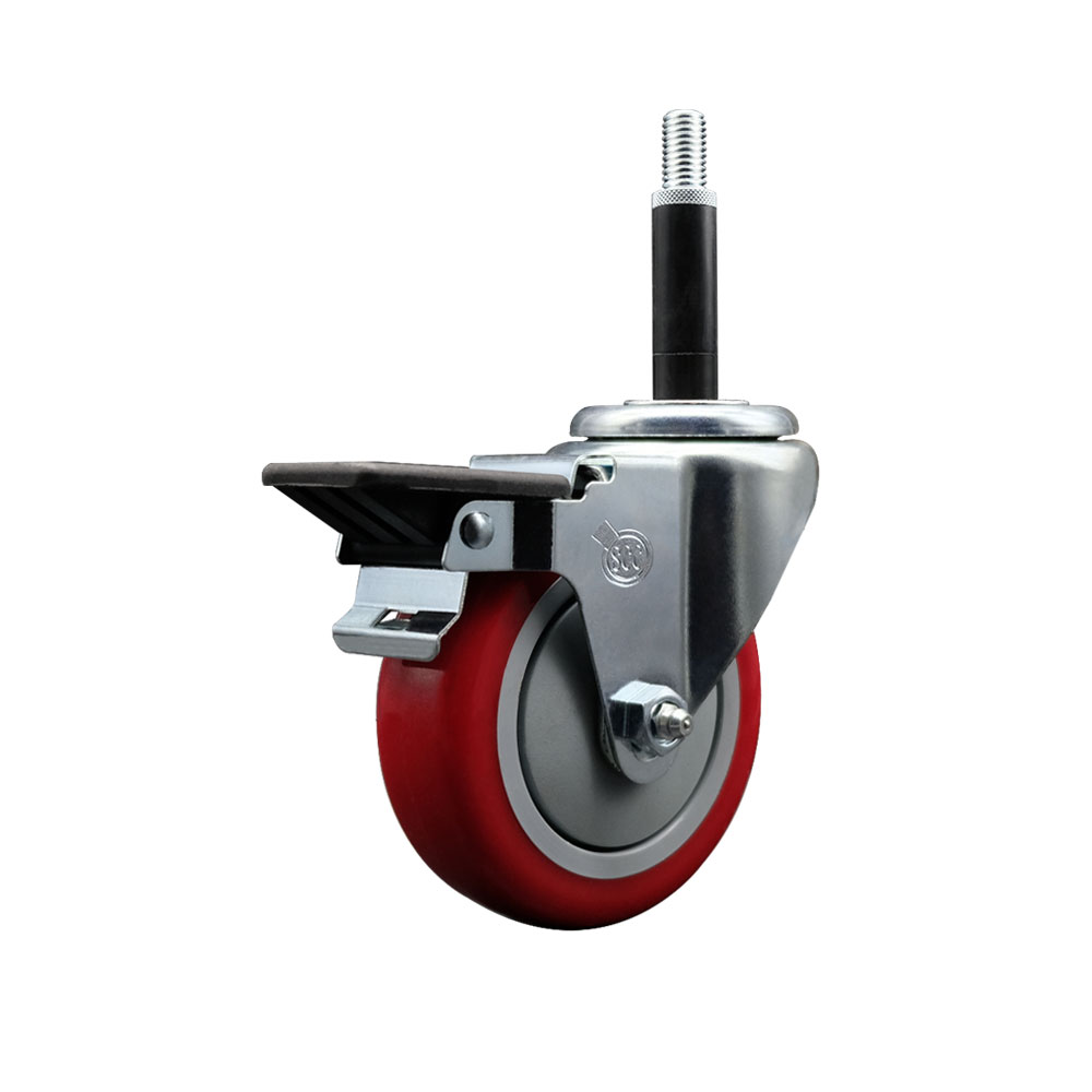 SCC-EX20S414-PPUB-RED-PLB-34 Polyurethane Expanding Stem Swivel Caster with 4 in. Red Wheel & 0.75 in. Stem & Posi Locking Brake