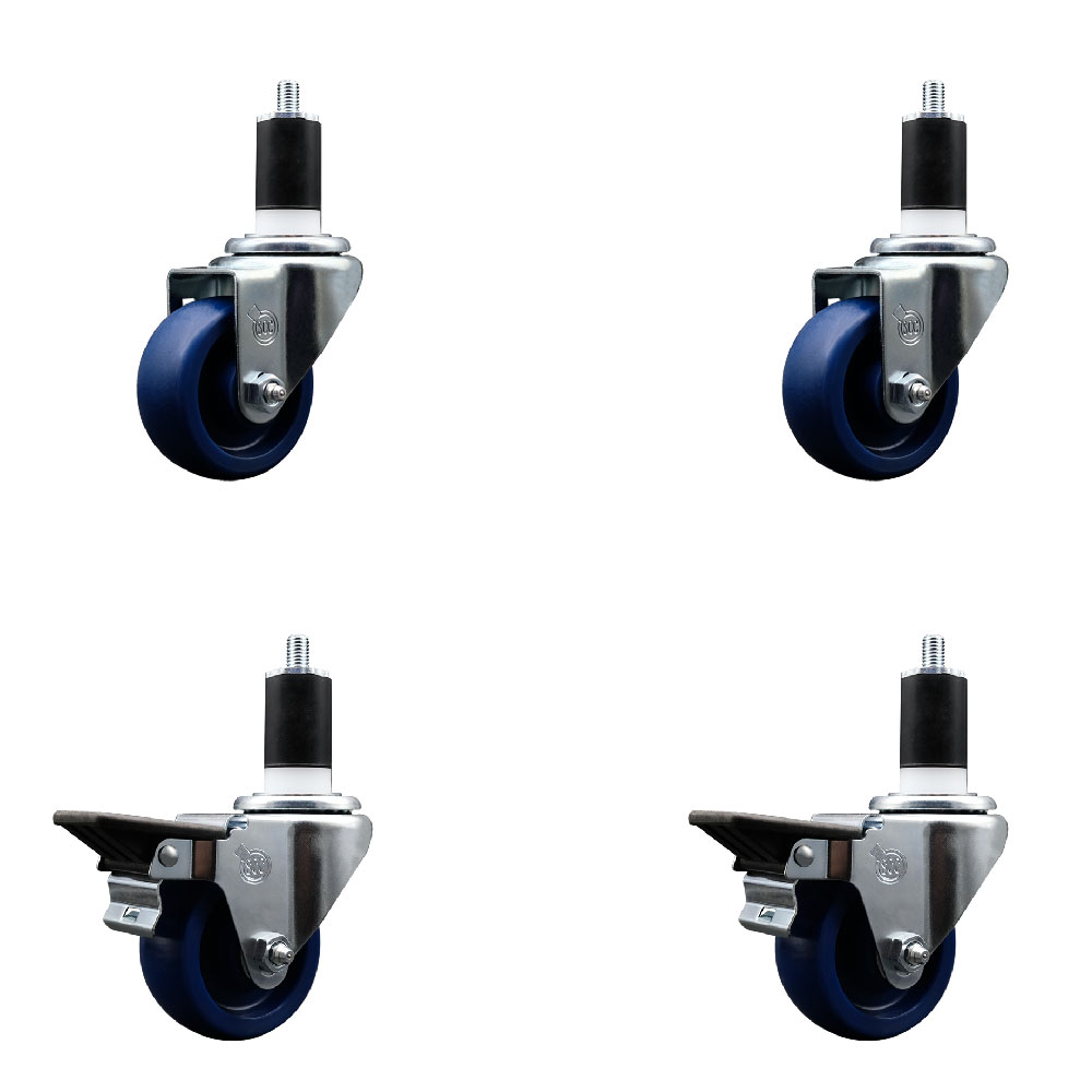 SCC-EX20S314-SPUS-2-PLB-2-112 Solid Polyurethane Swivel Expanding Stem Caster with 3 in. Blue Wheels & 1.5 in. Stems - Set of 4