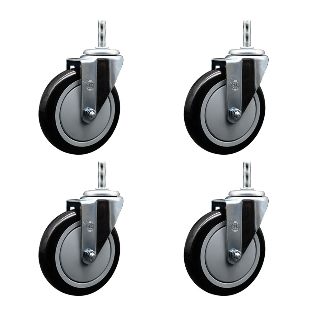 SCC-TS20S514-PPUB-BLK-58212-4 Polyurethane Swivel Threaded Stem Caster with 5 x 1.25 in. Black Wheels & 0.63 in. Stems - Set of 4