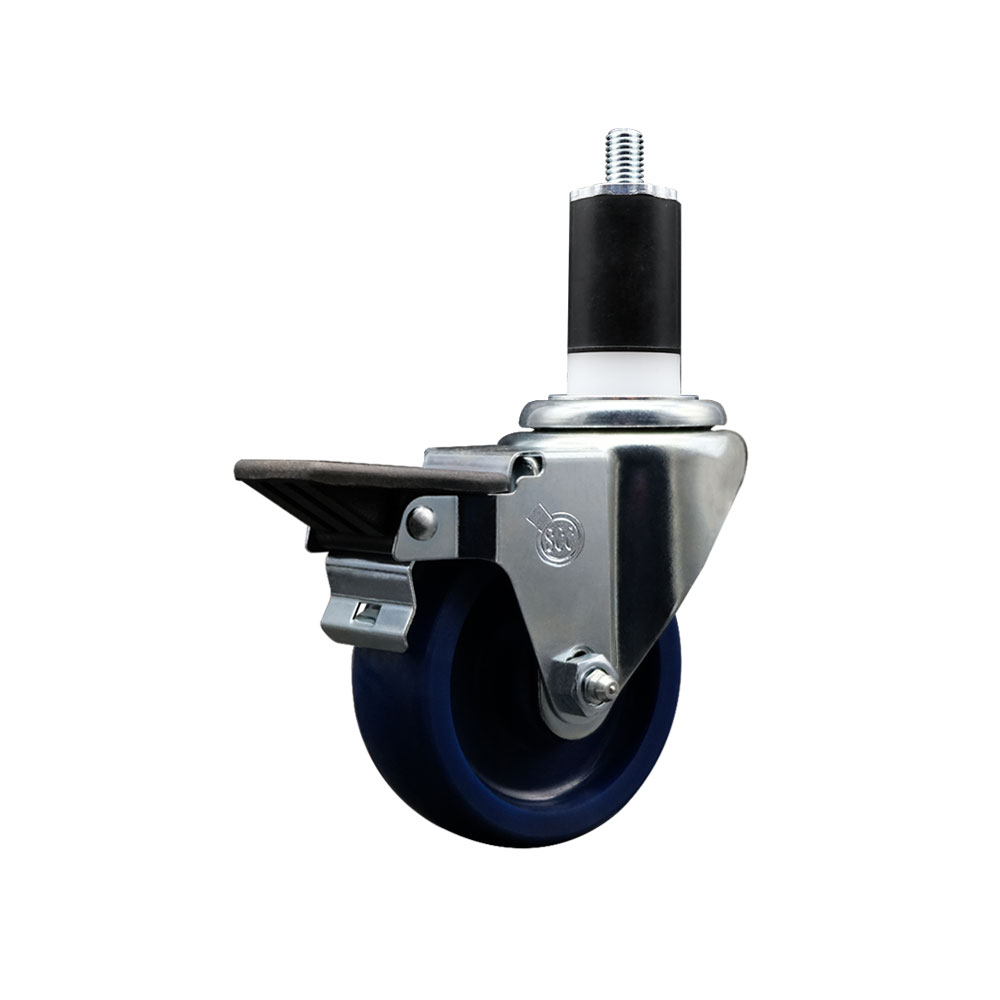 SCC-EX20S3514-SPUS-PLB-112 Solid Polyurethane Expanding Stem Swivel Caster with 3.5 in. Blue Wheel & 1.5 in. Stem & Posi Locking Brake