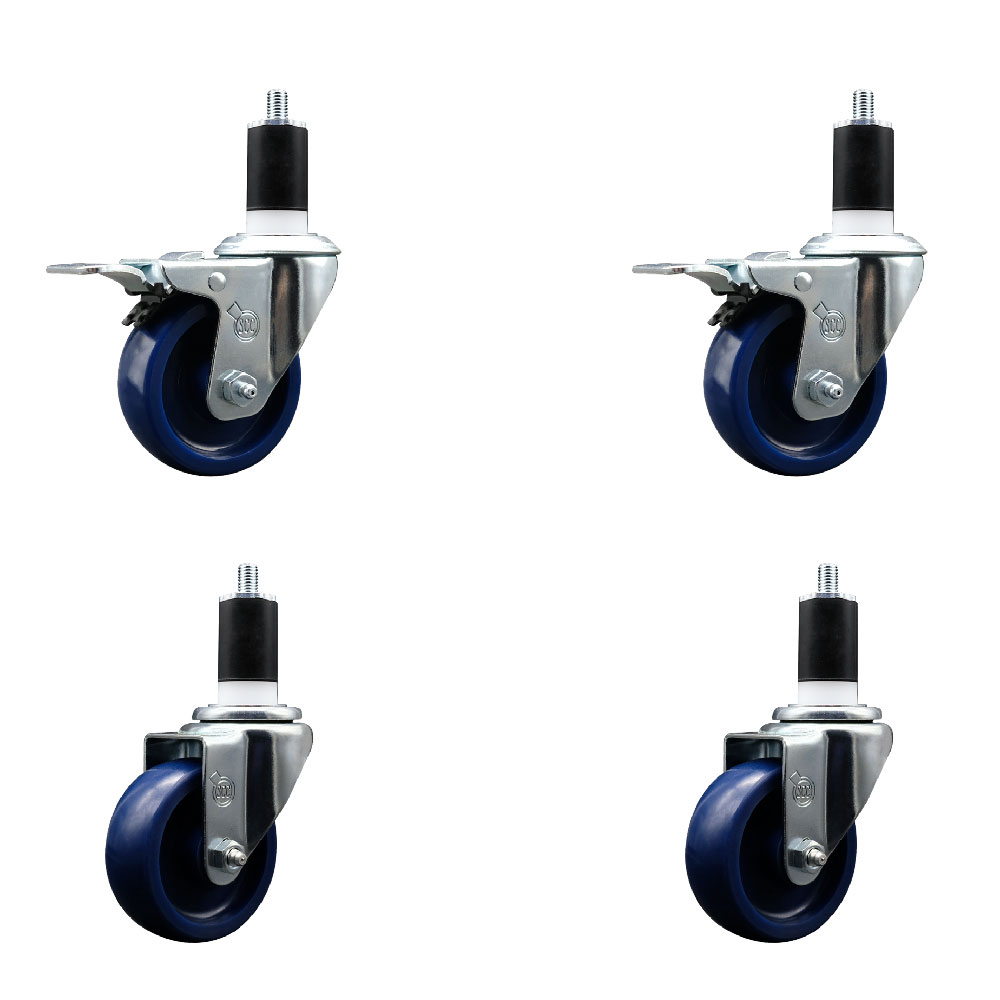 SCC-EXTTL20S3514-SPUS-2-S-2-112 Solid Polyurethane Swivel Expanding Stem Caster with 3.5 in. Blue Wheels & 1.5 in. Stems - Set of 4