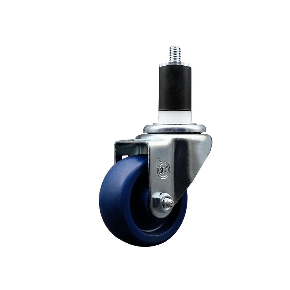 SCC-SSEX20S314-SPUS-112 Stainless Steel Solid Polyurethane Expanding Stem Swivel Caster with 3 in. Blue Wheel & 1.5 in. Stem