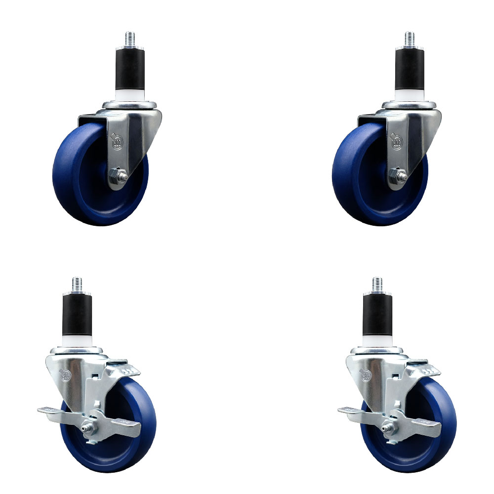 SCC-SSEX20S414-SPUS-2-TLB-2-112 Stainless Steel Solid Polyurethane Swivel Expanding Stem Caster with 4 in. Blue Wheels & 1.5 in. Stems - Set of 4