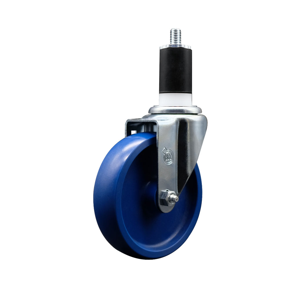 SCC-SSEX20S514-SPUS-112 Stainless Steel Solid Polyurethane Expanding Stem Swivel Caster with 5 in. Blue Wheel & 1.5 in. Stem