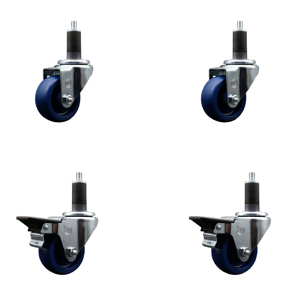 SCC-EX20S314-SPUS-2-PLB-2-114 Solid Polyurethane Swivel Expanding Stem Caster with 3 in. Blue Wheels & 1.25 in. Stems - Set of 4