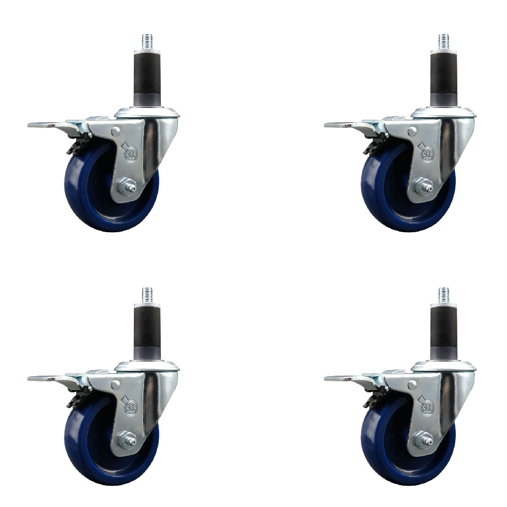 SCC-EXTTL20S3514-SPUS-114-4 Solid Polyurethane Swivel Expanding Stem Caster with 3.5 in. Blue Wheels & 1.25 in. Stems - Set of 4