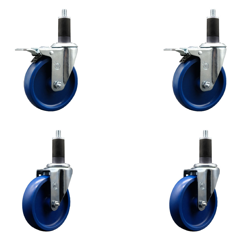 SCC-EXTTL20S514-SPUS-2-S-2-114 Solid Polyurethane Swivel Expanding Stem Caster with 5 in. Blue Wheels & 1.25 in. Stems - Set of 4