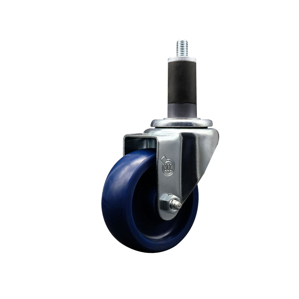 SCC-SSEX20S3514-SPUS-114 Stainless Steel Solid Polyurethane Expanding Stem Swivel Caster with 3.5 in. Blue Wheel & 1.25 in. Stem