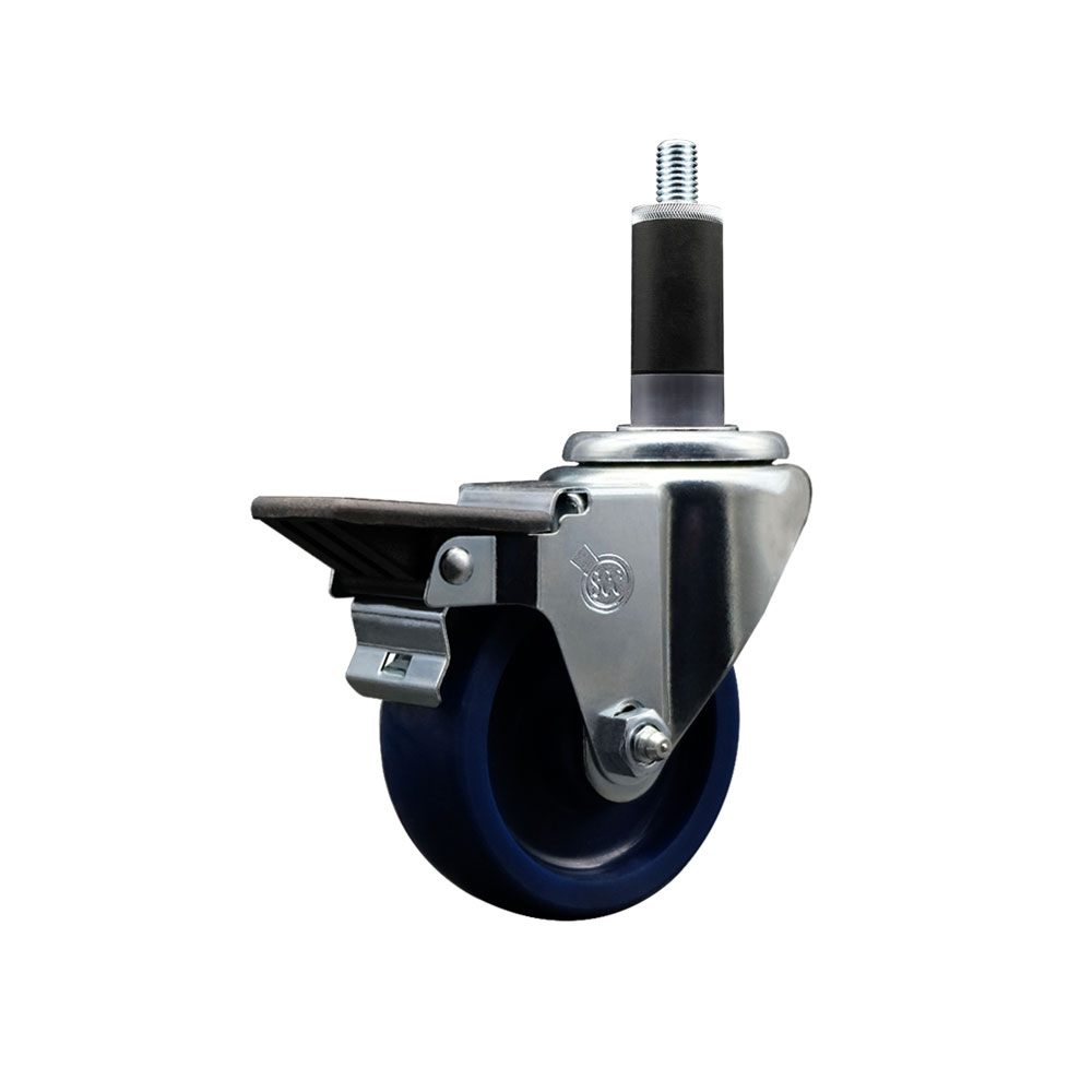 SCC-EX20S3514-SPUS-PLB-118 Solid Polyurethane Expanding Stem Swivel Caster with 3.5 in. Blue Wheel & 1.13 in. Stem & Posi Locking Brake