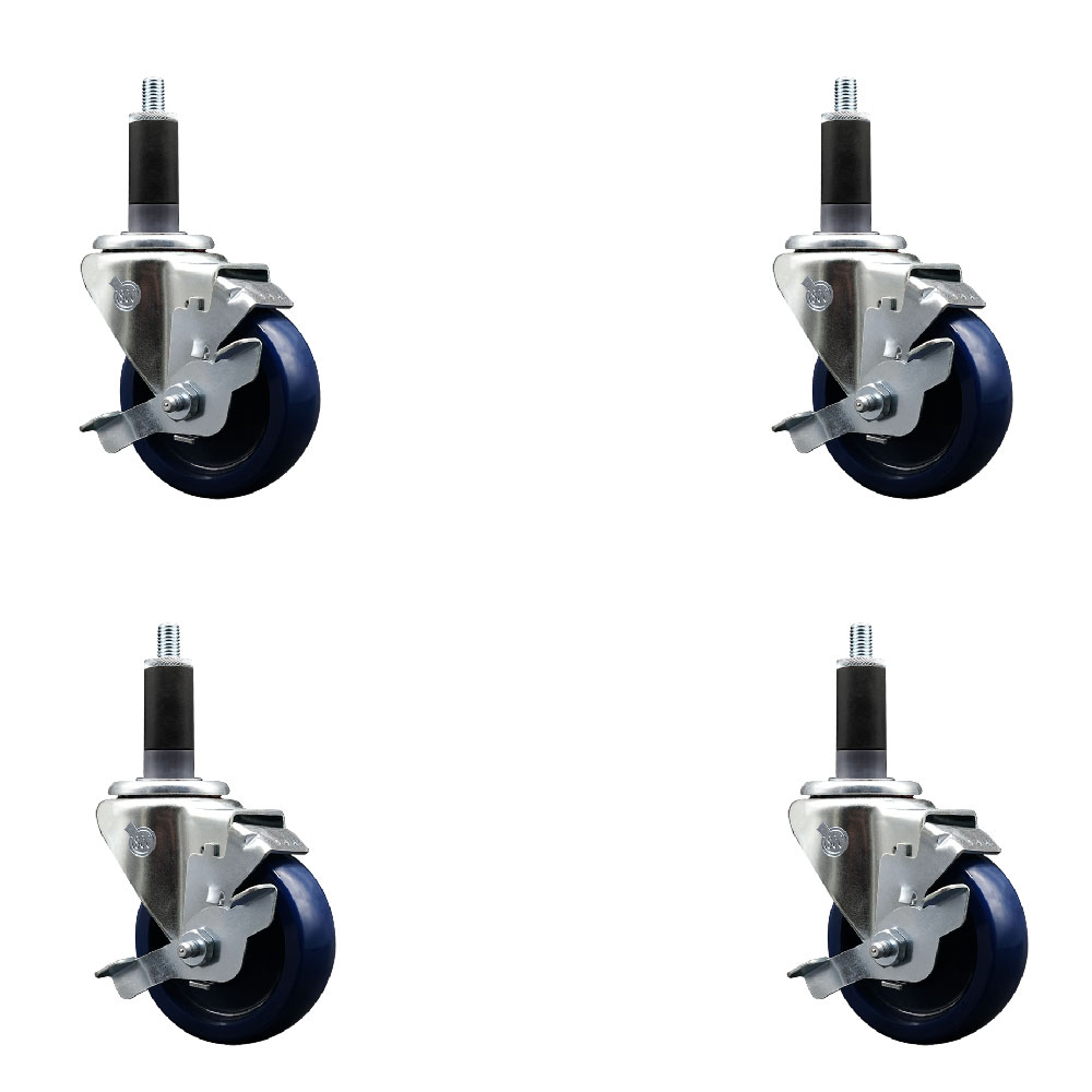 SCC-EX20S3514-SPUS-TLB-118-4 Solid Polyurethane Swivel Expanding Stem Caster with 3.5 in. Blue Wheels & 1.13 in. Stems - Set of 4