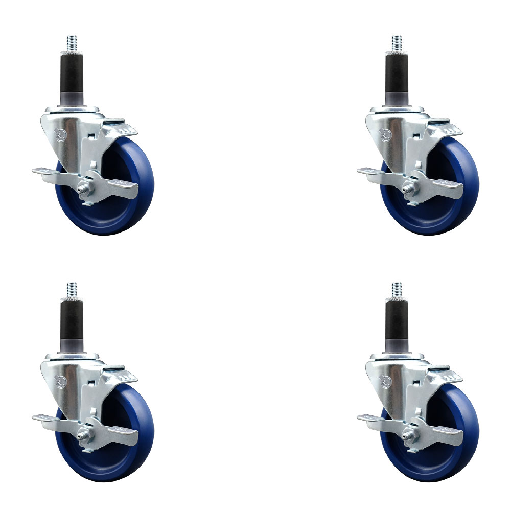 SCC-EX20S414-SPUS-TLB-118-4 Solid Polyurethane Swivel Expanding Stem Caster with 4 in. Blue Wheels & 1.13 in. Stems - Set of 4