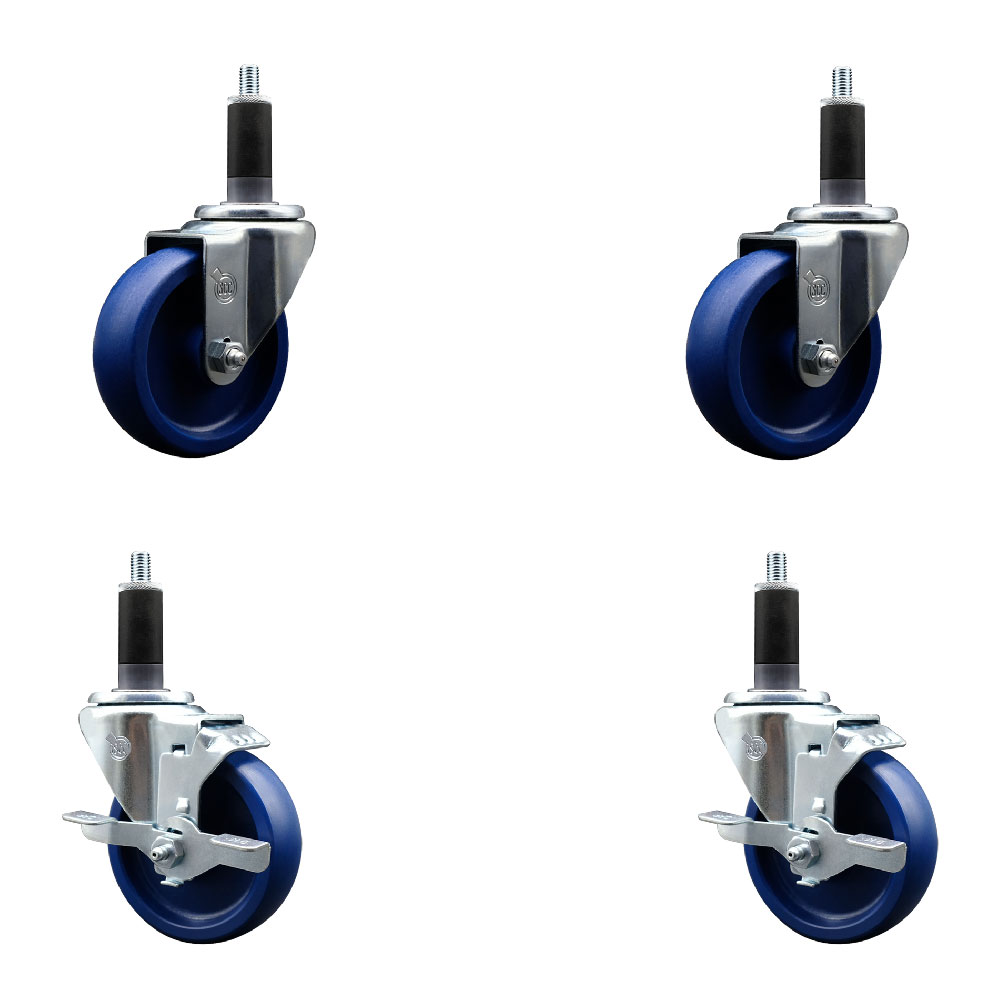 SCC-EX20S414-SPUS-2-TLB-2-118 Solid Polyurethane Swivel Expanding Stem Caster with 4 in. Blue Wheels & 1.13 in. Stems - Set of 4