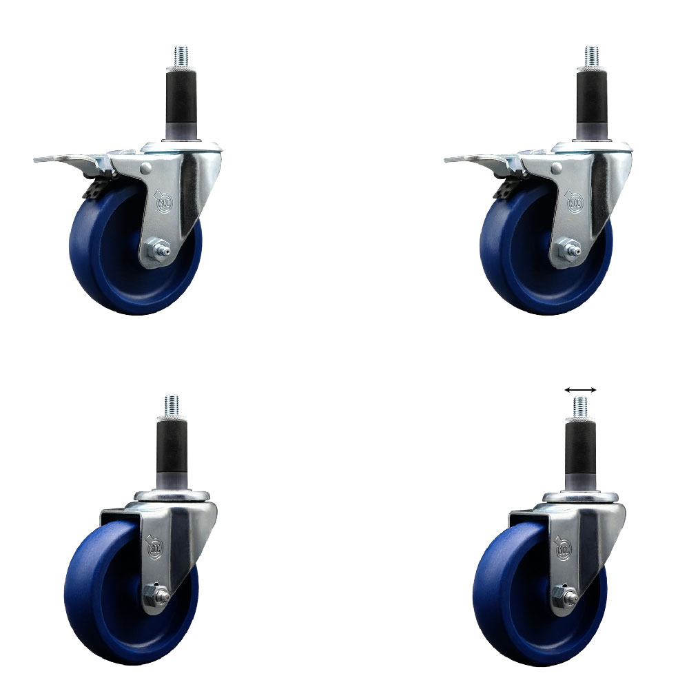 SCC-EXTTL20S414-SPUS-2-S-2-118 Solid Polyurethane Swivel Expanding Stem Caster with 4 in. Blue Wheels & 1.13 in. Stems - Set of 4
