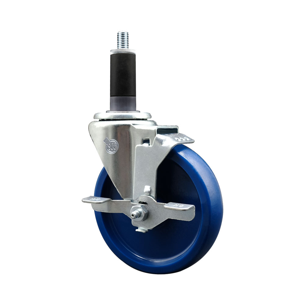 SCC-EX20S514-SPUS-TLB-118 Solid Polyurethane Expanding Stem Swivel Caster with 5 in. Blue Wheel & 1.13 in. Stem & Top Locking Brake