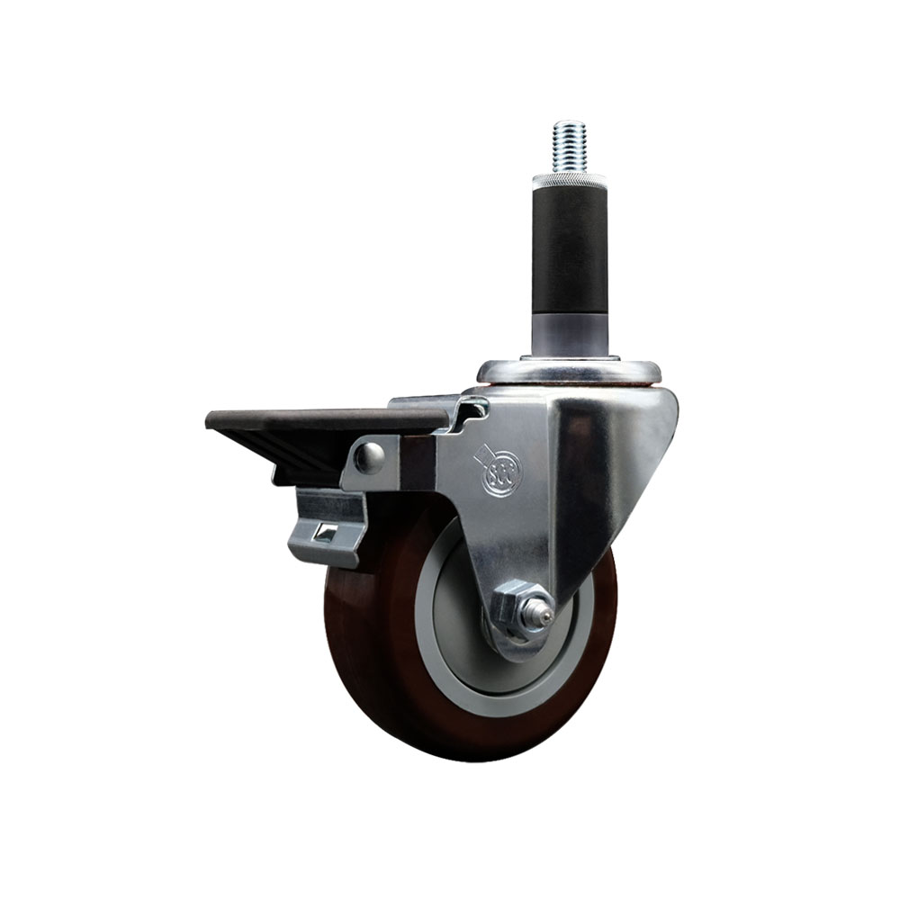 SCC-EX20S3514-PPUB-MRN-PLB-118 Polyurethane Expanding Stem Swivel Caster with 3.5 in. Maroon Wheel & 1.13 in. Stem & Posi Locking Brake