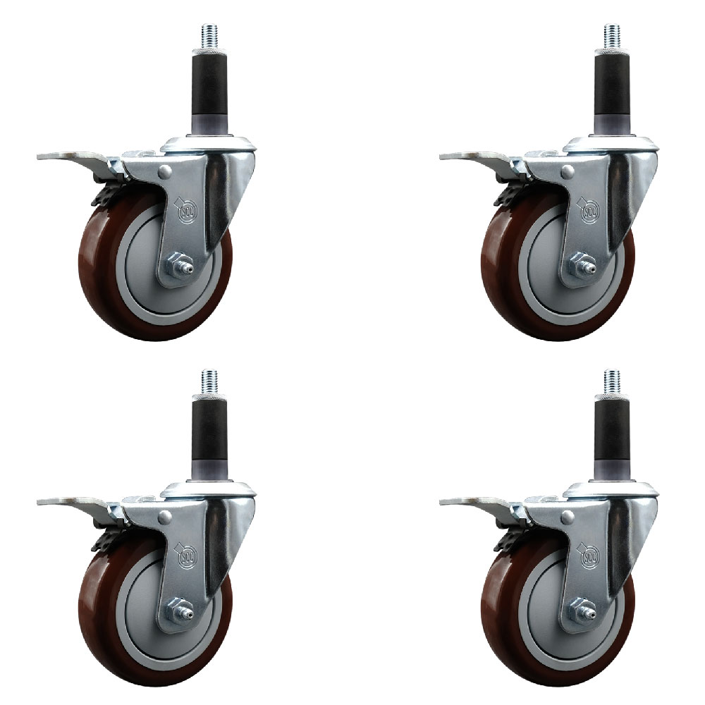 Stainless Steel Polyurethane Swivel Expanding Stem Caster with 4 in. Maroon Wheels & 1.13 in. Stems 4 Swivel - Set of 4